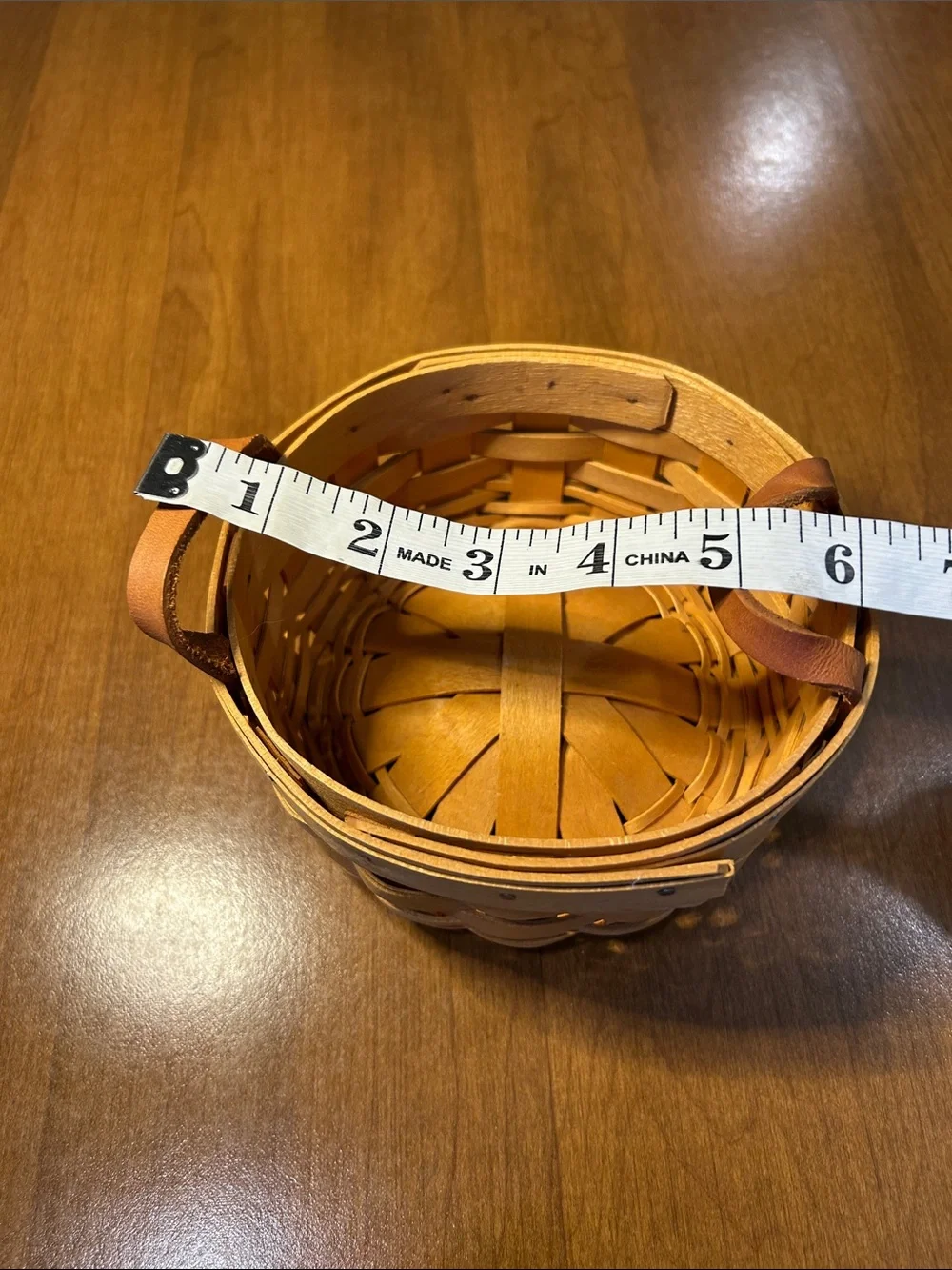 Longaberger Handwoven Natural Wood Accent Basket with Leather Handles